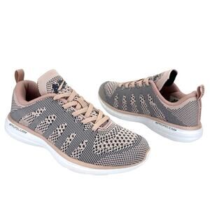 APL Techloom Pro Women Running Shoes Size 5.5 Pink/Gray Knit Laced Slip-On Comfy